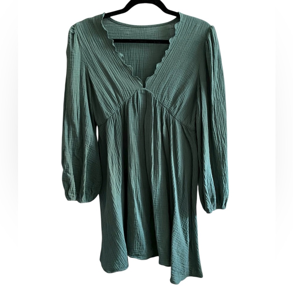 Scalloped Dress Long or 3/4 Sleeve Green